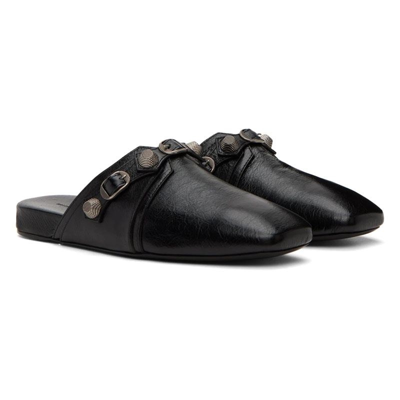 Loafer Slip On Men - Black Soft Leather Square Toes Half
